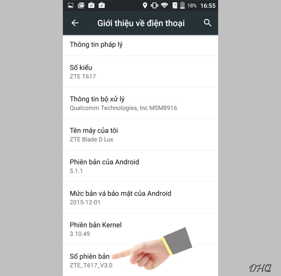 Chạm vào số hiệu phiên bản
